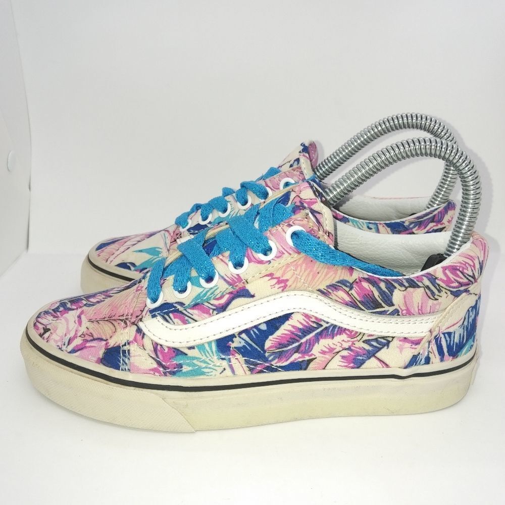 Vans Off The Wall Floral Themed Pink And Blue‎ Sneakers Women's Size 5